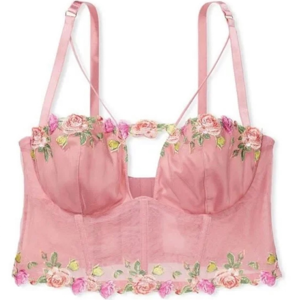 Beautiful Victorias Secret Unlined Embroidered Bustier/Corset Top in Dusty Rose